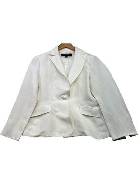 Kasper Women's Linen One Button Suit Jacket Coat Blazer Long Sleeve Size 8 White